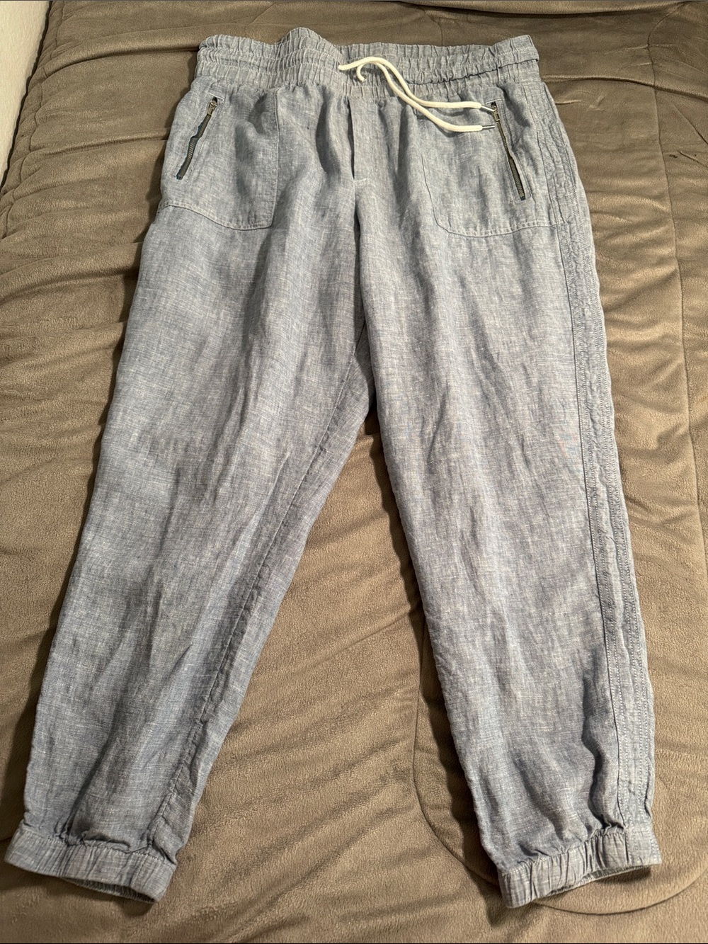 Athleta Light blue womens Jogger style linen pants with Drawstring Sz 16